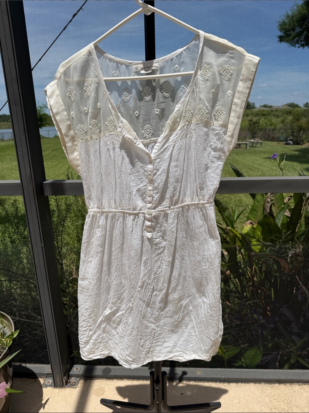 American Eagle Outfitters Cream Embroidered V-Neck Swim Coverup